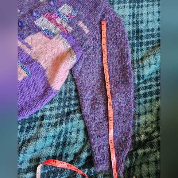 Pastel Maximalist Cashmere Wool Patchwork Boho Chic Handknitted Cardigan size L - Picture 4 of 7